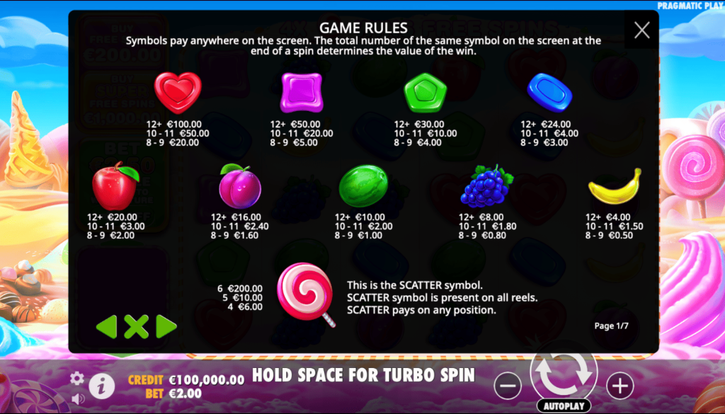 Game rules Sweet Bonanza 1000